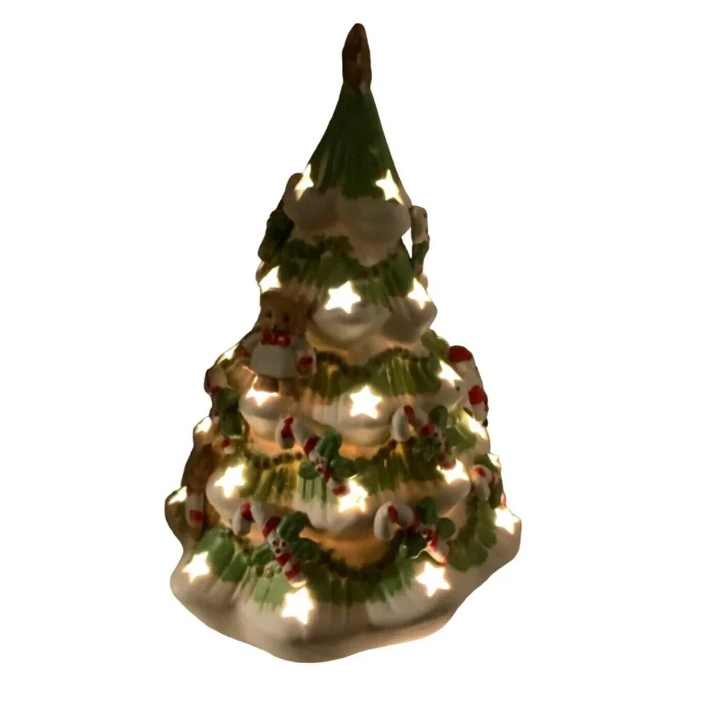 Light Ceramic Porcelain Christmas Tree with Teddy Bears Santa Candy Canes - Picture 7 of 8